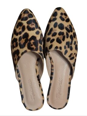 Madewell Remi Mule in Leopard Calf Hair Pointed Toe Slides Boho Cloudlift 6.5